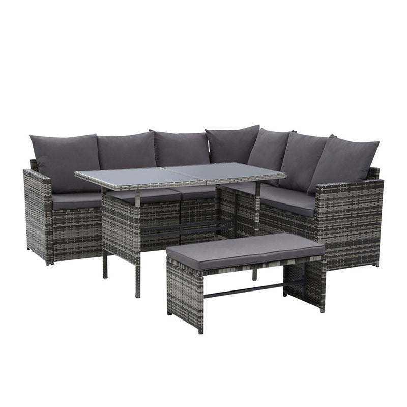 Denwoods Dining Setting Sofa Set Outdoor Furniture Lounge Wicker 8 Seater Mixed Grey