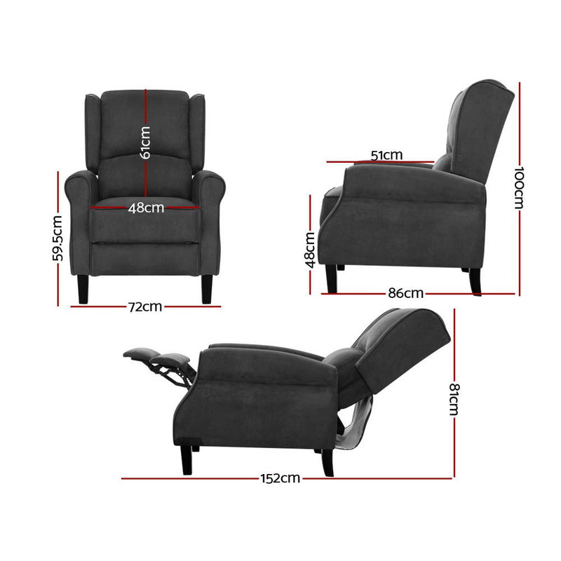 Classic Recliner Chair Soft Suede Armchair Charcoal