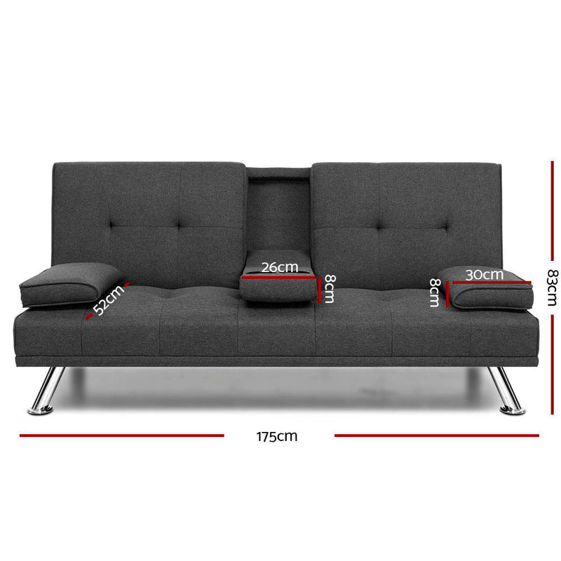 Modish Lounge Sofa Bed w/ Cup Holder - 3-Seater  Dark Grey