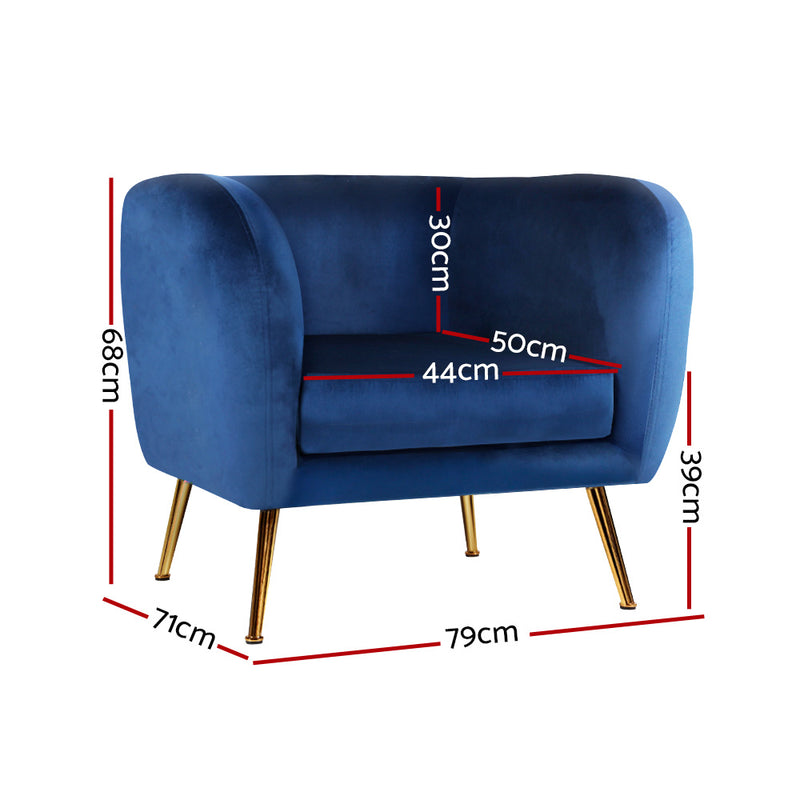 Meerah Lounge Sofa Accent Couch Velvet Navy