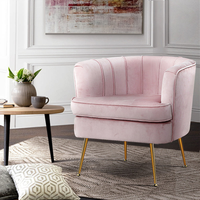 Tessa Lounge Accent Sofa Chairs Velvet Pink Couch