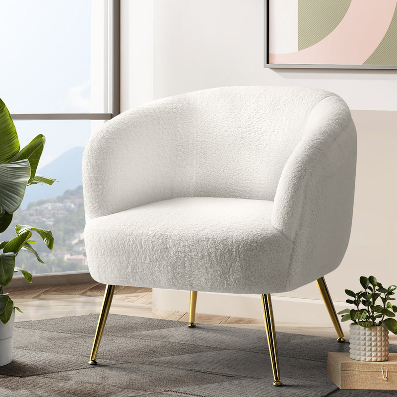 Sherpa Lounge Bedroom Couch Accent Chair - Metallic Steel Legs