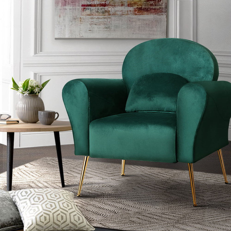 Calvin Lounge Chair Accent Armchairs Chairs Sofa Green Cushion Velvet