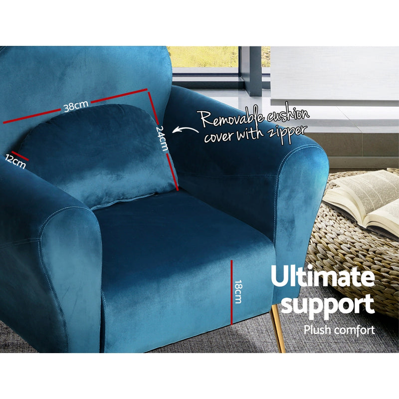 Calvin Lounge Chair Accent Chairs Armchairs Sofa Navy Velvet Cushion