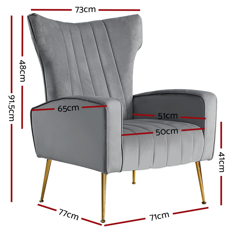 Prestige Armchair Lounge Accent Chairs Velvet Sofa Grey