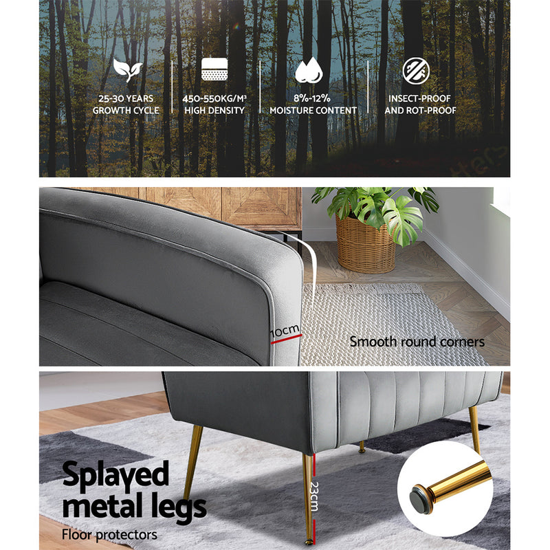 Prestige Armchair Lounge Accent Chairs Velvet Sofa Grey