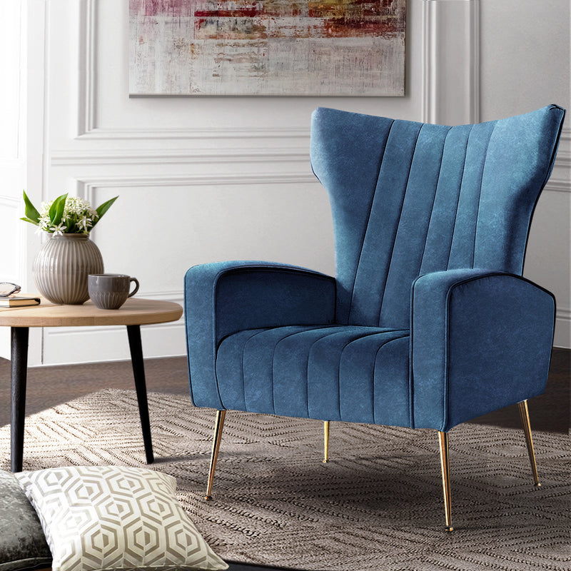 Prestige Armchair Lounge Accent Chairs Velvet Sofa Blue
