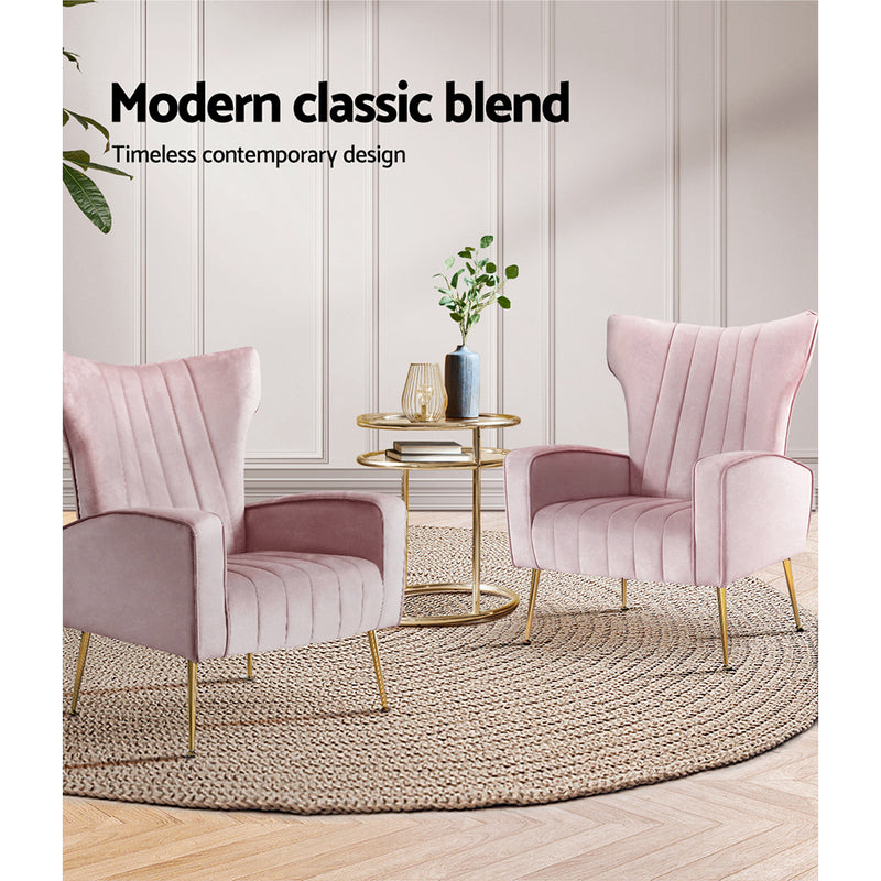 Prestige Armchair Lounge Accent Chairs Velvet Sofa Pink
