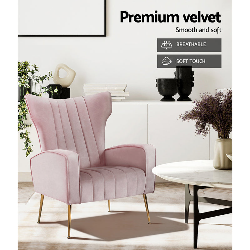 Prestige Armchair Lounge Accent Chairs Velvet Sofa Pink