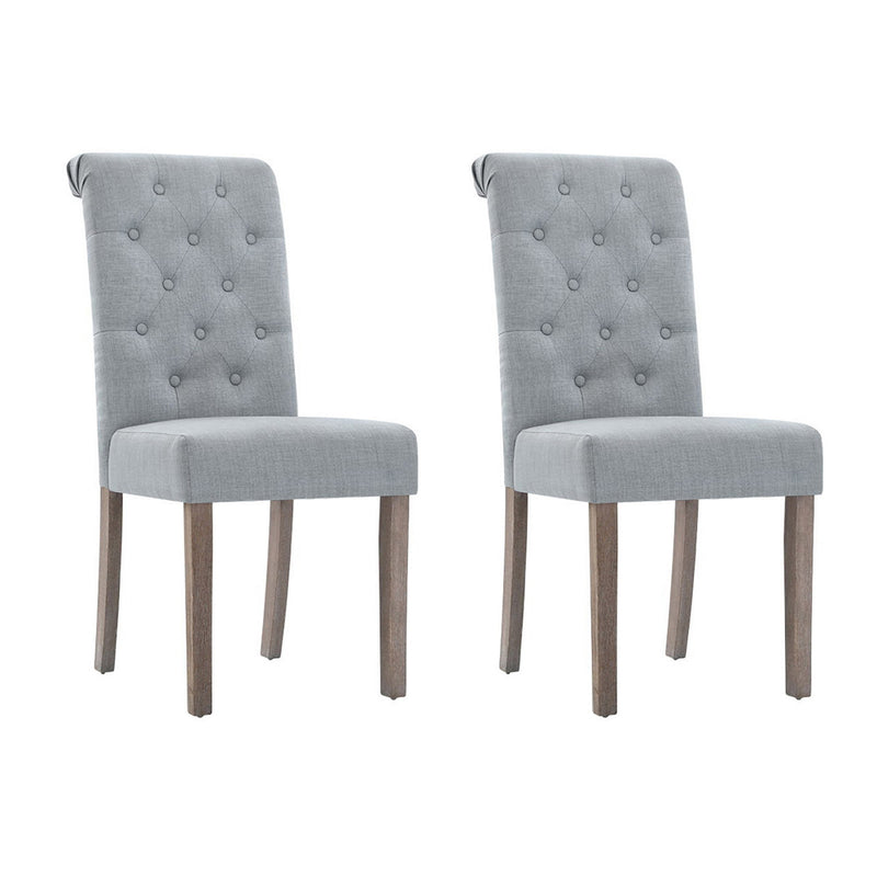 Set of 2 Sleek High Back Dining Chairs - Light Grey