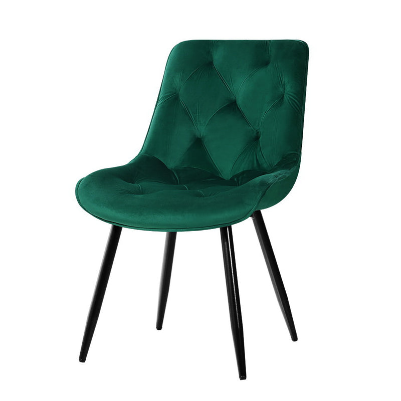 Lisbon Dining Chairs Kitchen Chairs Velvet Padded Seat Set of 2 Green