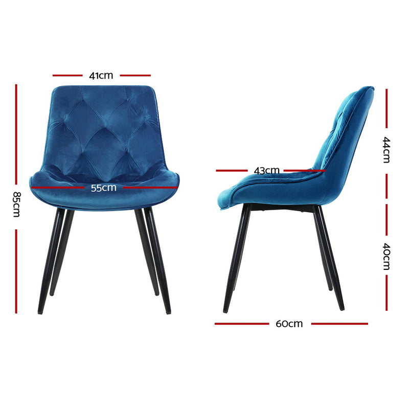 Lisbon Dining Chairs Kitchen Chairs Velvet Padded Seat Set of 2 Blue