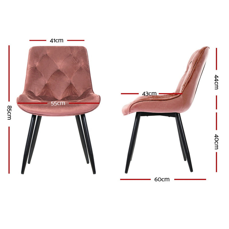 Lisbon Dining Chairs Kitchen Chairs Velvet Padded Seat Set of 2 Pink