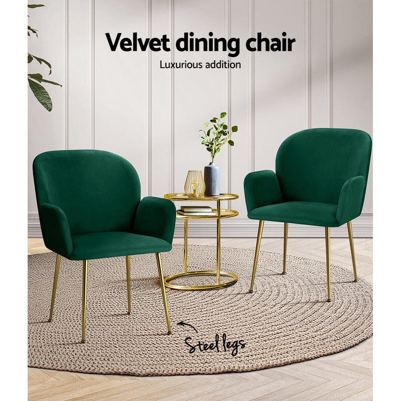 Meerah Set of 2 Dining Chair Armchair Upholstered Velvet Green
