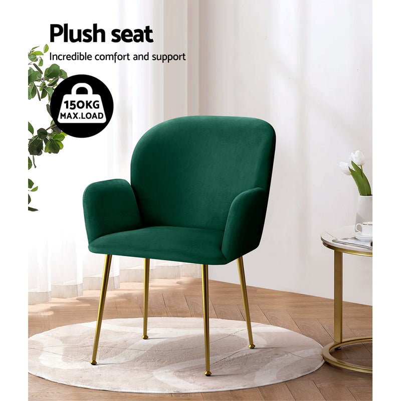 Meerah Set of 2 Dining Chair Armchair Upholstered Velvet Green