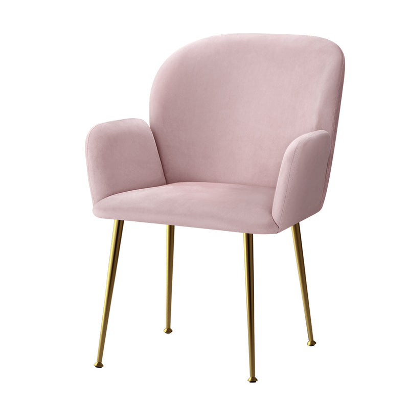 Meerah Set of 2 Dining Chairs Armchair Upholstered Velvet Pink