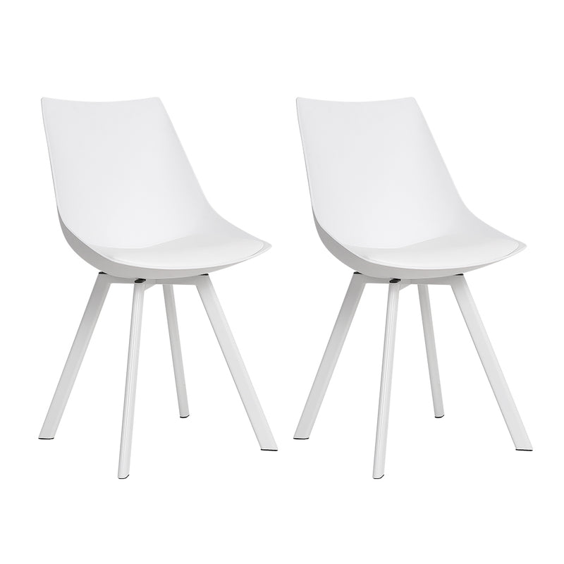 Classic Dining Chairs PU Leather Padded Seat Set of 2 White