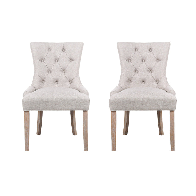 Set of 2 French Provincial Dining Chairs - Beige