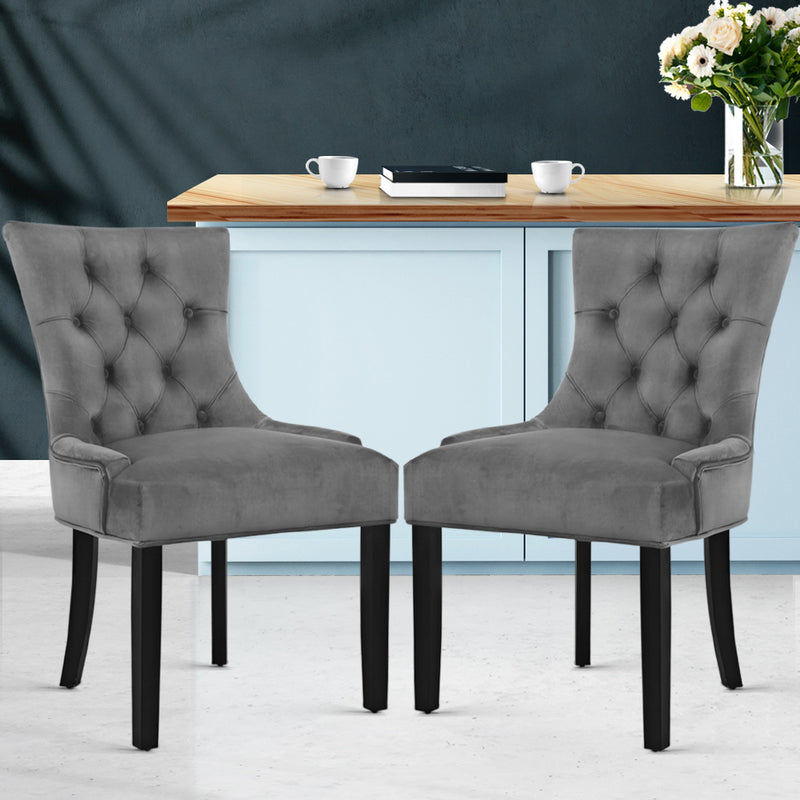 Set of 2 French Provincial Dining Chairs - Grey