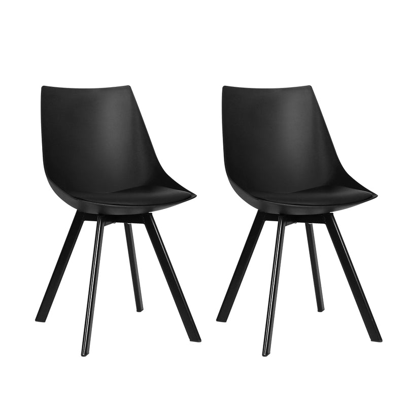 Classic Dining Chairs PU Leather Padded Seat Set of 2 Black