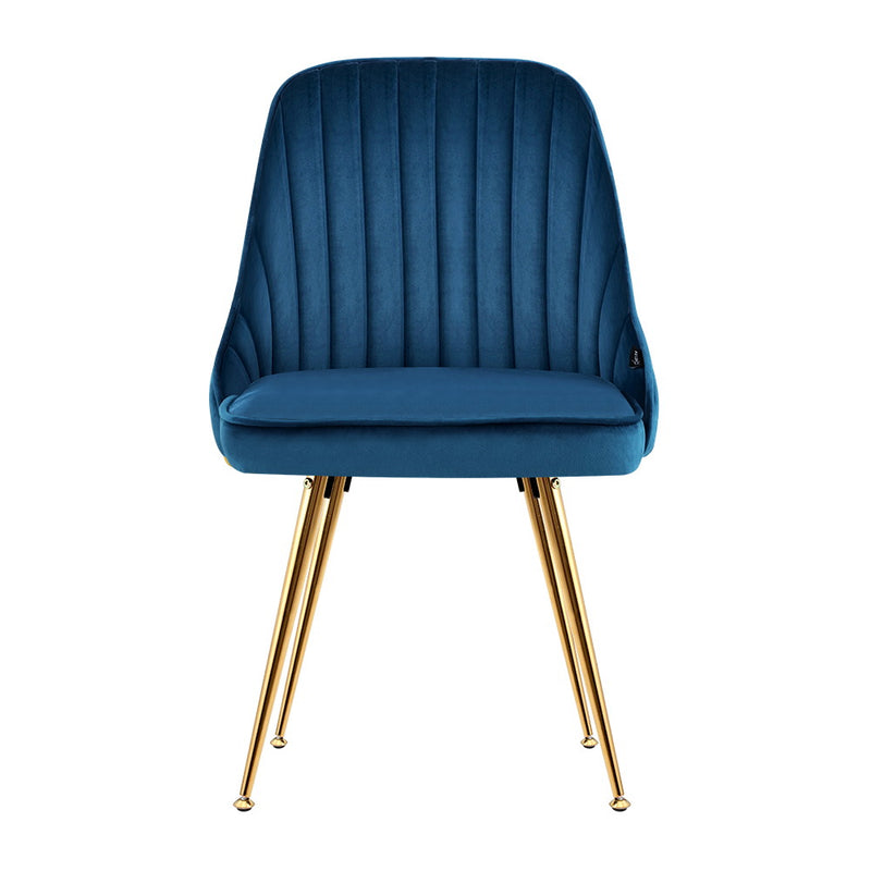 Corin Set of 2 Dining Chairs Retro Chair Cafe Kitchen Modern Metal Legs Velvet Blue