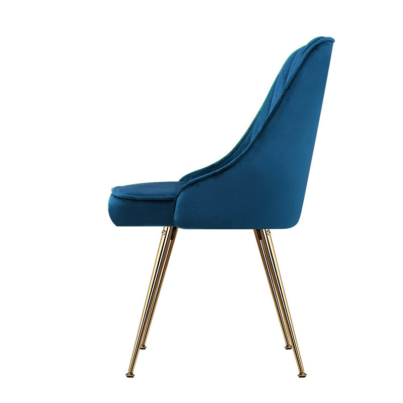 Corin Set of 2 Dining Chairs Retro Chair Cafe Kitchen Modern Metal Legs Velvet Blue