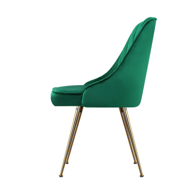 Corin Set of 2 Dining Chairs Retro Chair Cafe Kitchen Modern Metal Legs Velvet Green