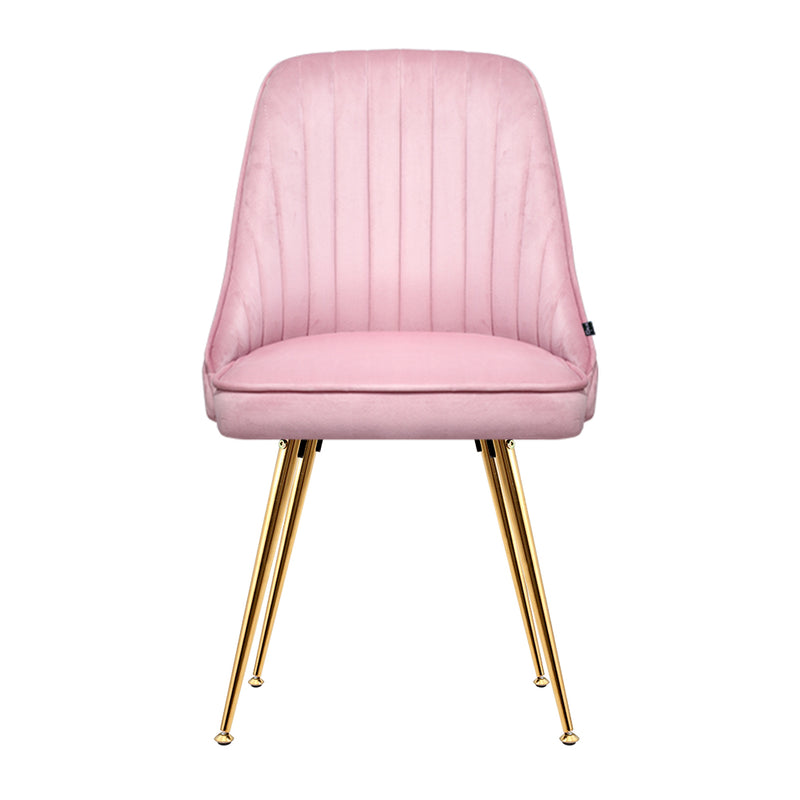 Corin Set of 2 Dining Chairs Retro Chair Cafe Kitchen Modern Iron Legs Velvet Pink