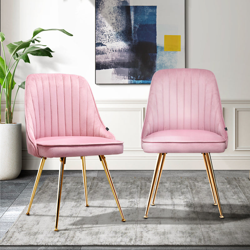 Corin Set of 2 Dining Chairs Retro Chair Cafe Kitchen Modern Iron Legs Velvet Pink