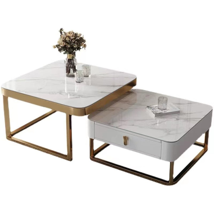 Daniel Cermaic Coffee Table Set with Storage/Ceramic Top/Steel Frame/Gold Legs