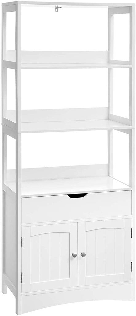 Nova Floor Cabinet with Drawer 3 Open Shelves and Double Doors White BBC67WT