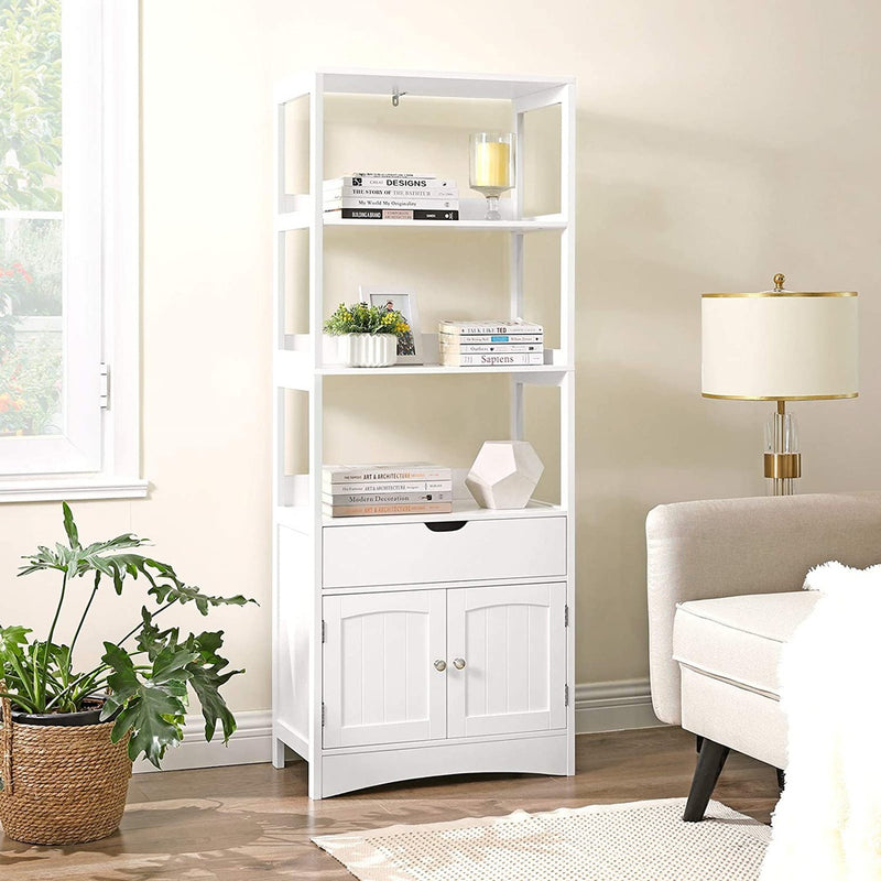 Nova Floor Cabinet with Drawer 3 Open Shelves and Double Doors White BBC67WT