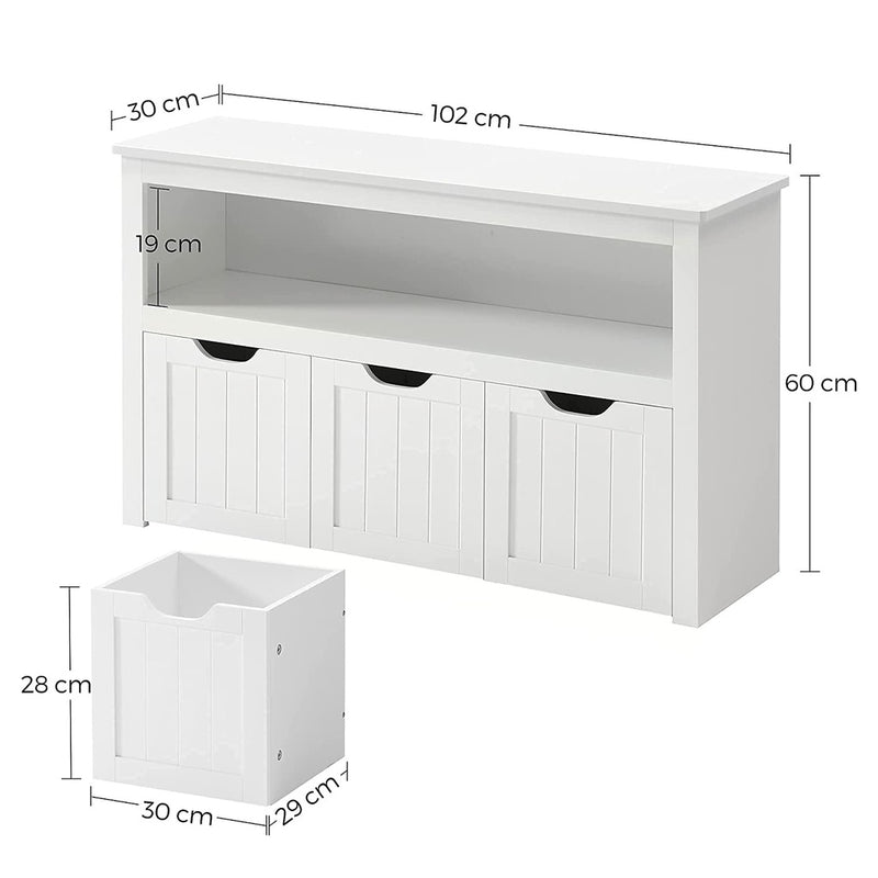 Nova Storage Bench with Shelf and 3 Drawers White LHS380W01