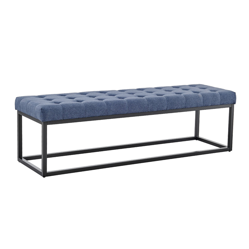 Cameron Button-tufted Upholstered Bench With Metal Legs - Blue Linen