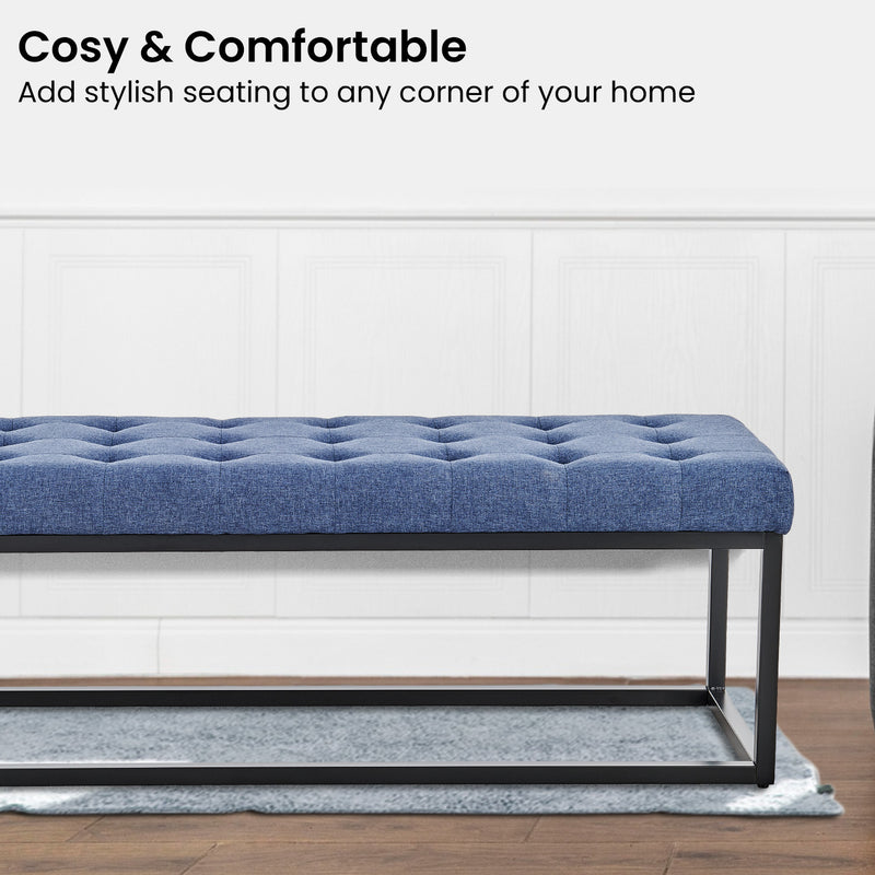 Cameron Button-tufted Upholstered Bench With Metal Legs - Blue Linen