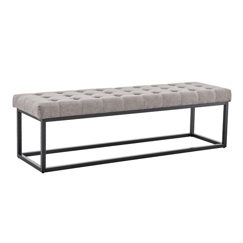 Cameron Button-tufted Upholstered Bench With Metal Legs By Sarantino - Light Grey Linen