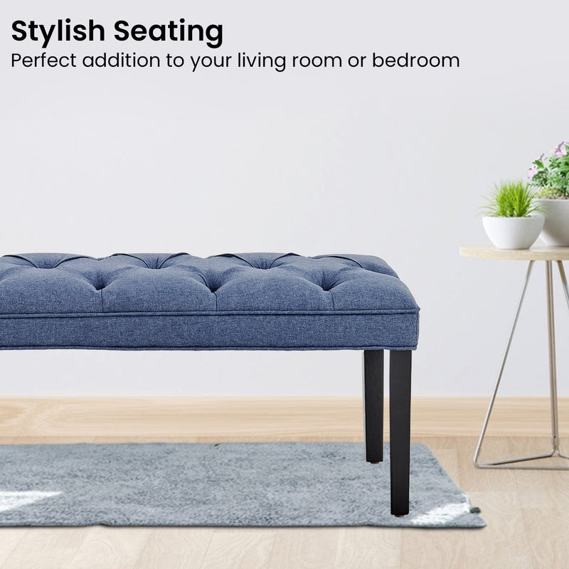 Cate Button-tufted Upholstered Bench With Tapered Legs By Sarantino - Blue Linen