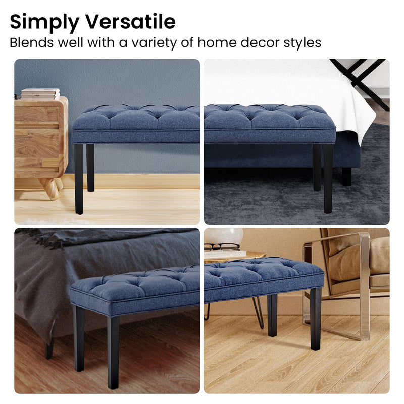 Cate Button-tufted Upholstered Bench With Tapered Legs By Sarantino - Blue Linen