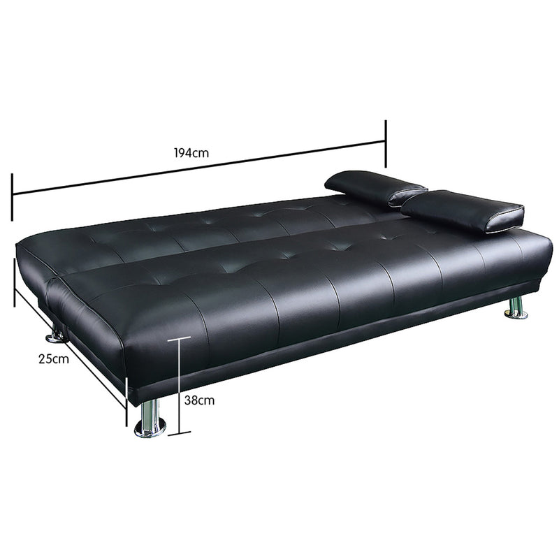 Manhattan Sofa Bed Faux Leather Lounge Couch Futon Furniture Suite - Black