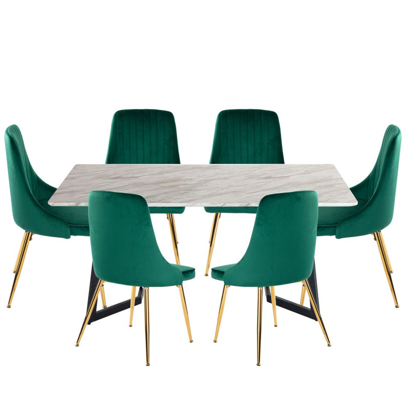 Prestige Marbleous Green Velvet Dining Set X6 Seater