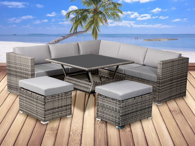 Astrid 8PC Outdoor Dining Set Wicker Table & Chairs-Grey