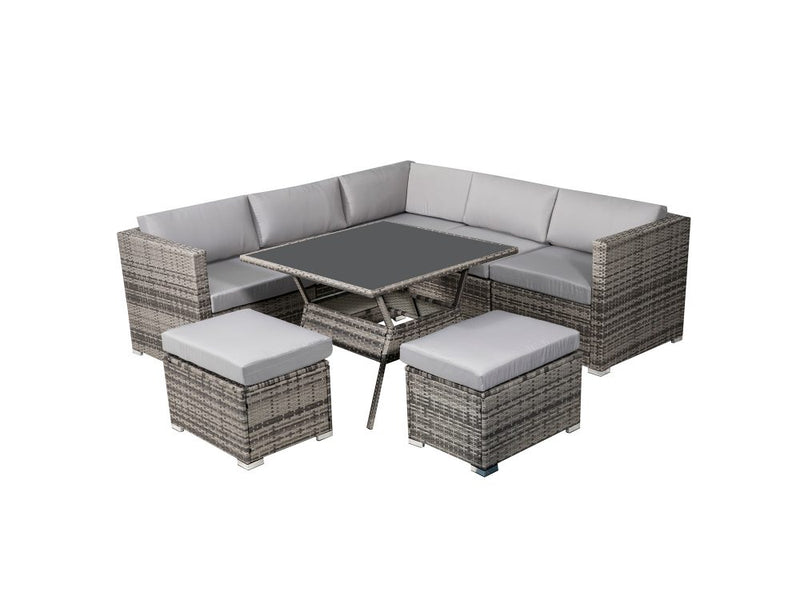 Astrid 8PC Outdoor Dining Set Wicker Table & Chairs-Grey