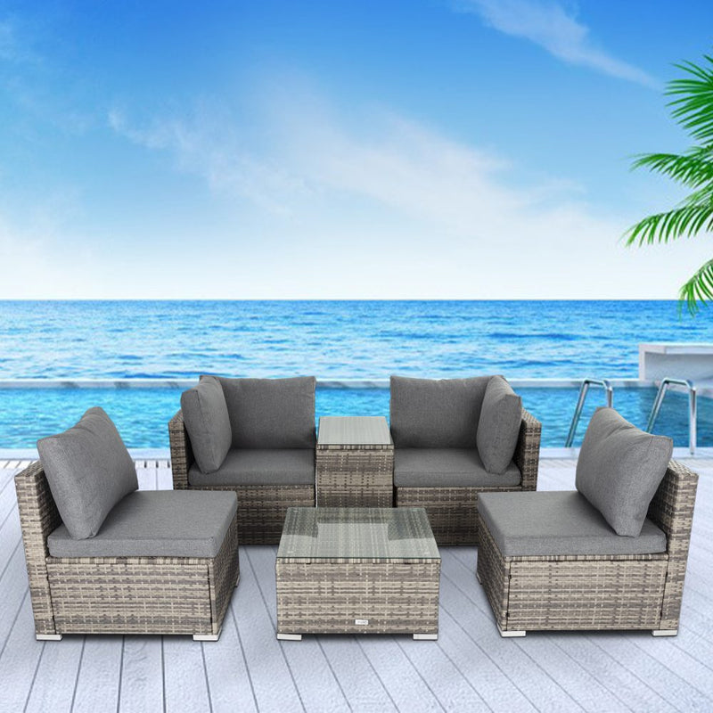 Nuvali Outdoor Lounge Sofa with Wicker End Table Set