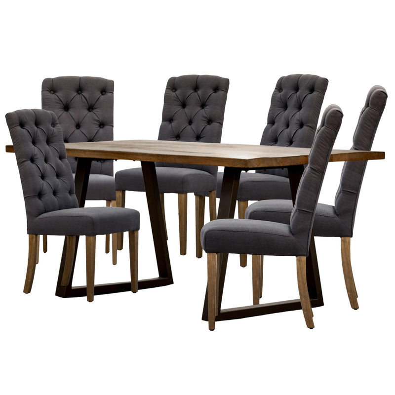 Crestwood 7pc Dining Set 180cm Table 6 Charcoal Fabric Chair Mango Wood