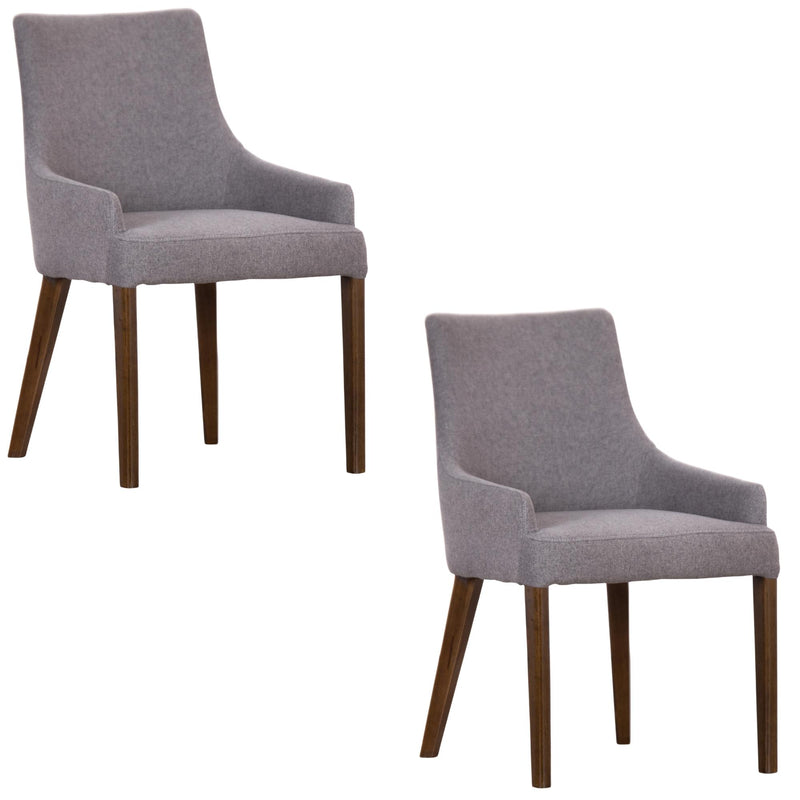 Crafted Dining Chair Set of 2 Fabric Seat Solid Acacia Wood Furniture - Grey