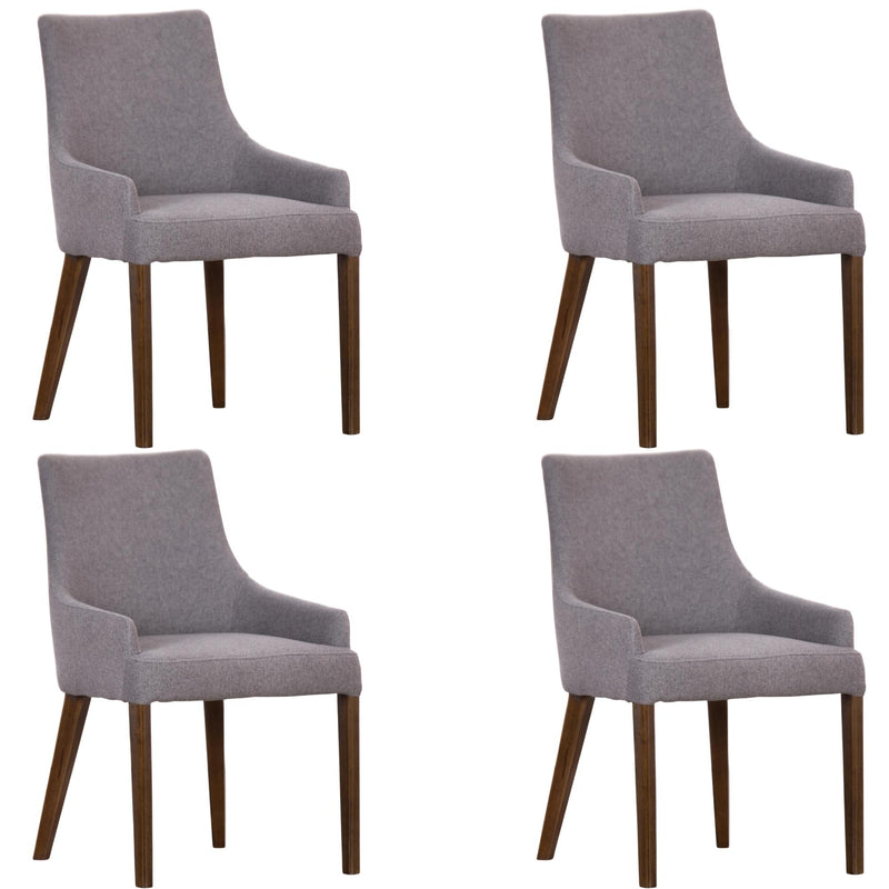 Crafted Dining Chair Set of 4 Fabric Seat Solid Acacia Wood Furniture - Grey