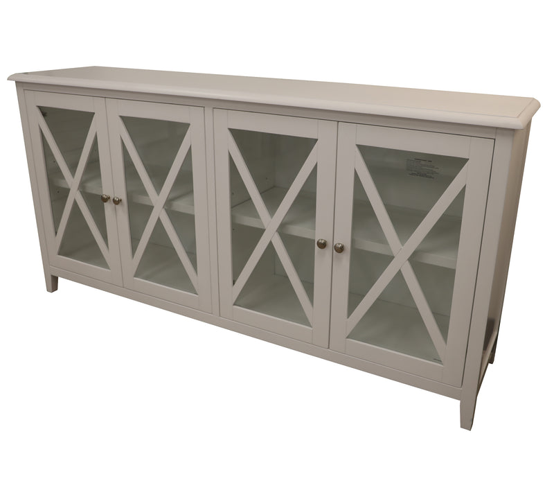 Crestwood Buffet Table 180cm 4 Glass Door Solid Acacia Wood Furniture -White