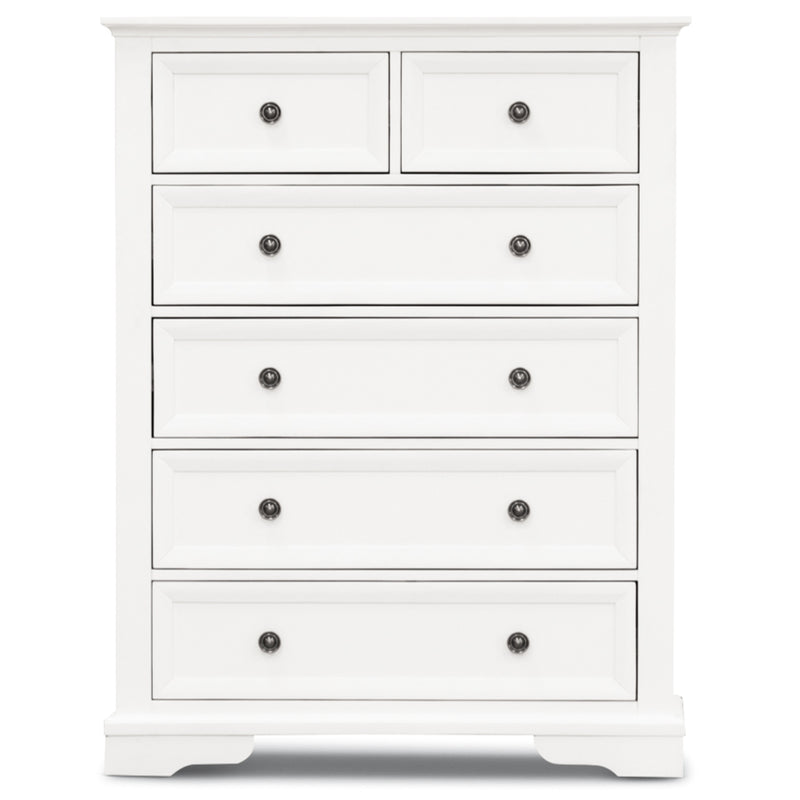 Celinne Tallboy 6 Chest of Drawers Solid Acacia Wood Bed Storage Cabinet - White