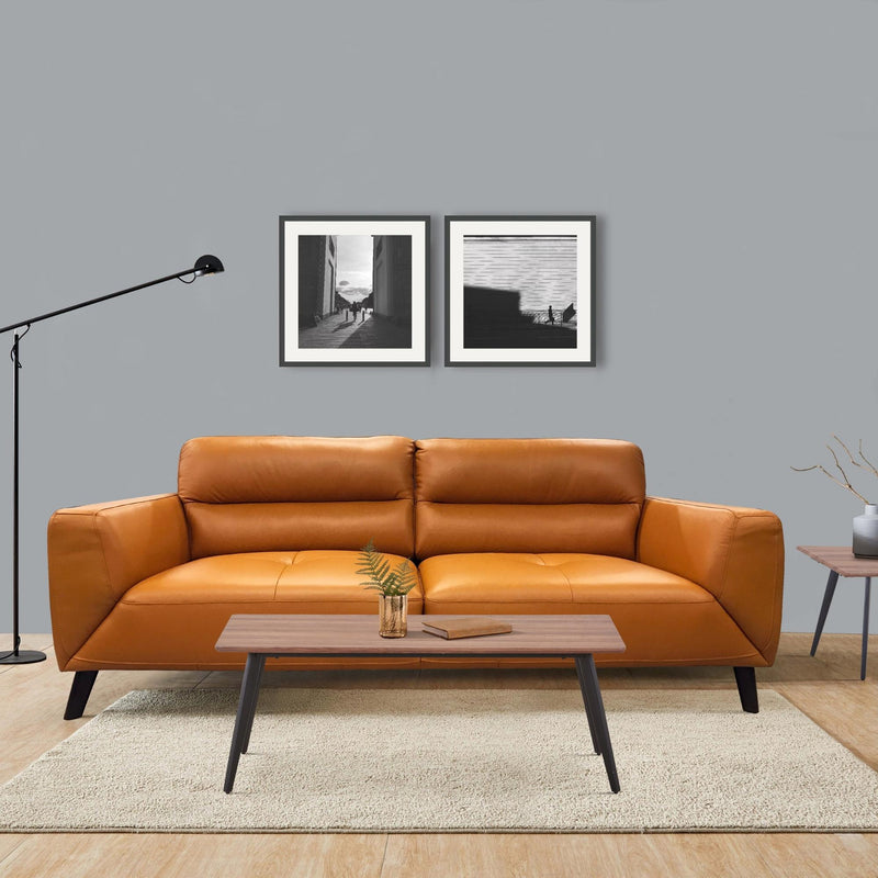 Tangerine Genuine Leather Sofa 2 Seater Upholstered Lounge Couch