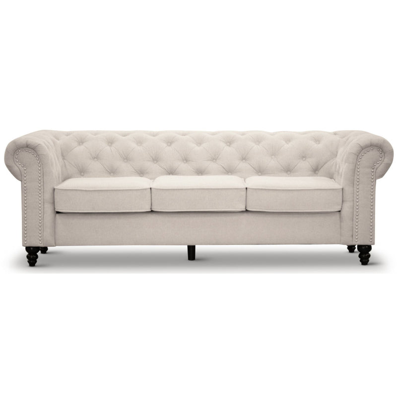Zurich 3 Seater Sofa Fabric Uplholstered Chesterfield Lounge Couch - Beige